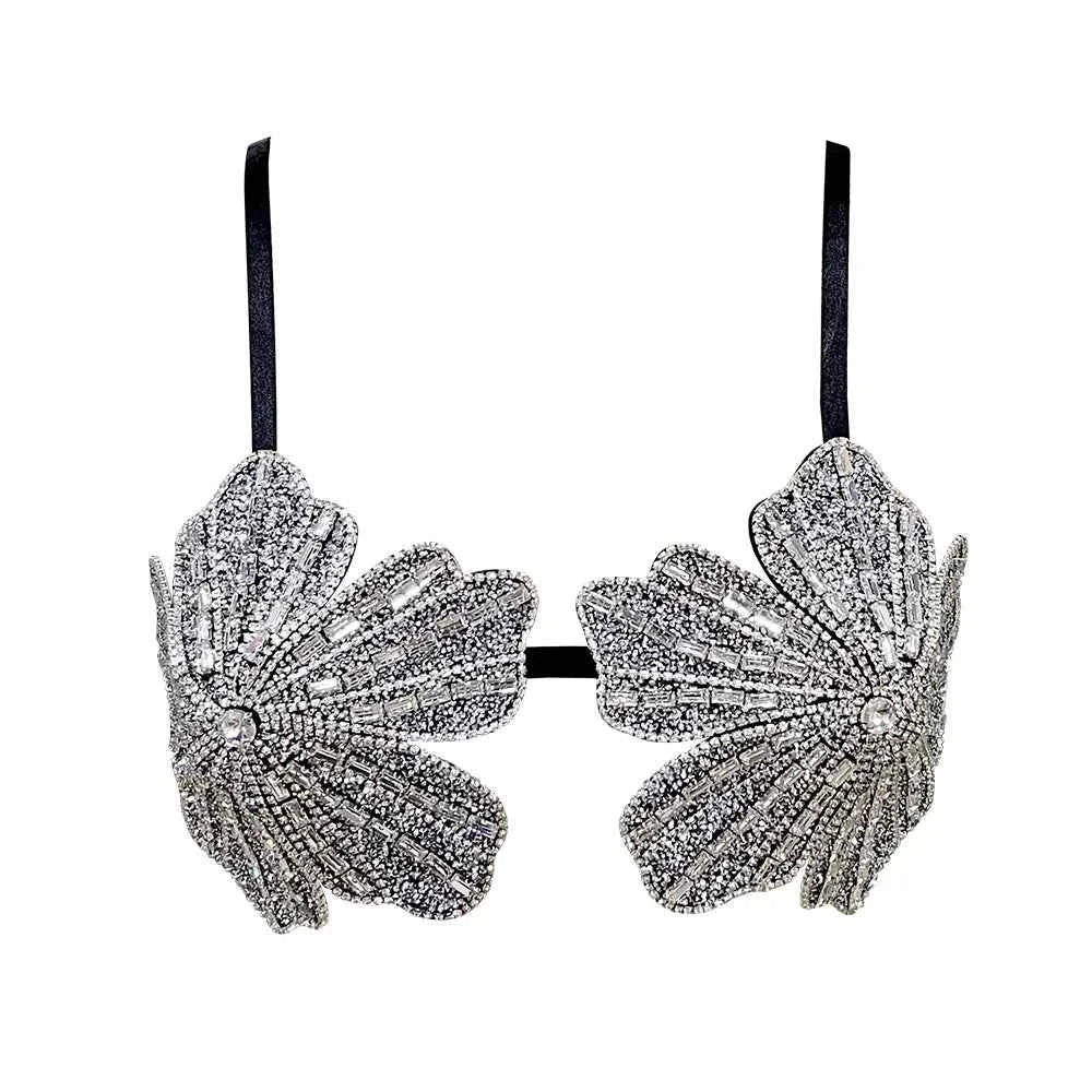 YOUR BUMP CURVE Handmade crystal bra flower embroidery inlaid metal rhinestones short top sexy women beach pool yacht sea party