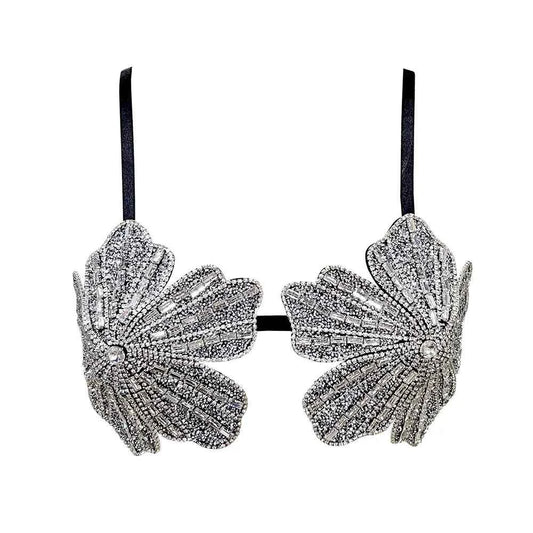 YOUR BUMP CURVE Handmade crystal bra flower embroidery inlaid metal rhinestones short top sexy women beach pool yacht sea party