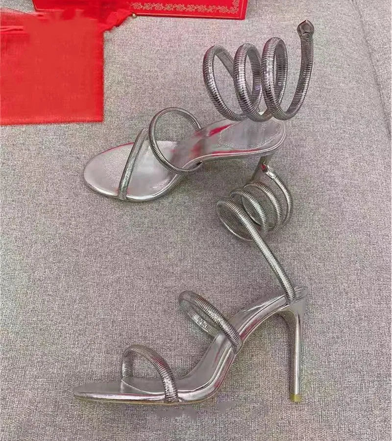 Star style Sexy Narrow band Coiled-strap Women Sandals Fashion Summer Stiletto High heels Gladiator Sandals Party Prom Shoes
