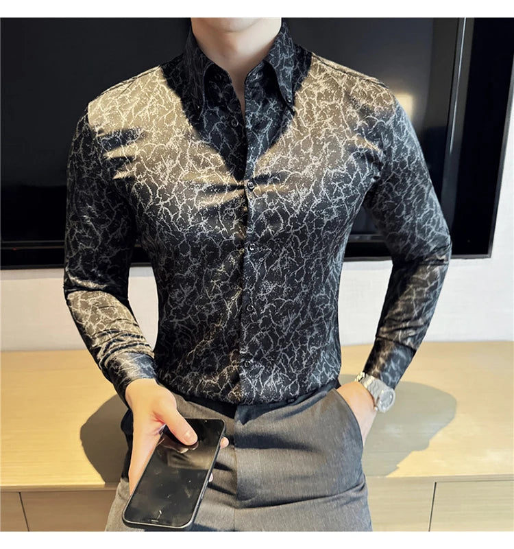 Camisas jacquard vintage de luxo, manga comprida de alta qualidade, slim fit, smoking casual, camisas sociais para casamento, tamanho 4XL-M