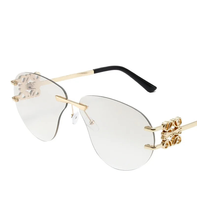Special-shaped Oversized Rimless Sunglasses Women Brand Designer Shades Eyewear Pilot Sun Glasses Female UV400 Oculos De Sol