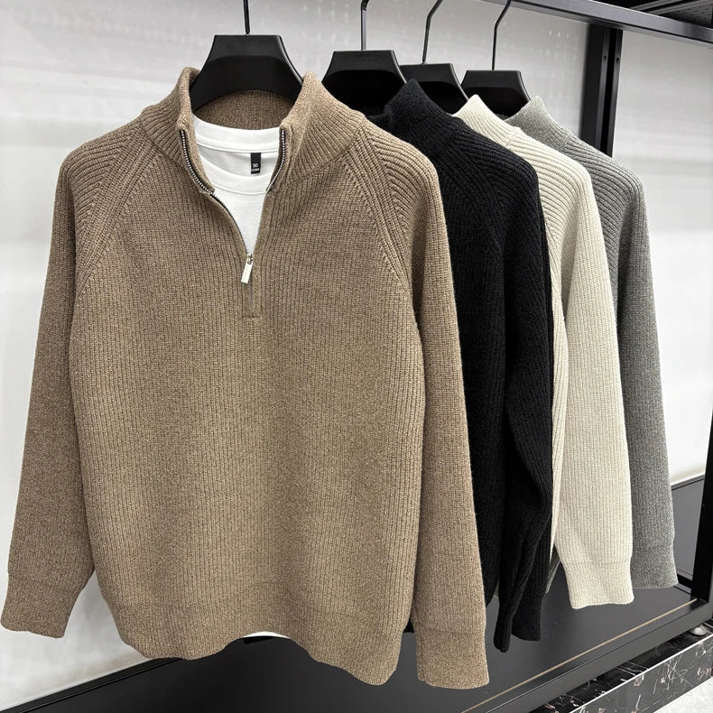 Men's Sweater Half Zipper Winter Thick Korean Edition Casual Loose Stand Up Collar Undercover