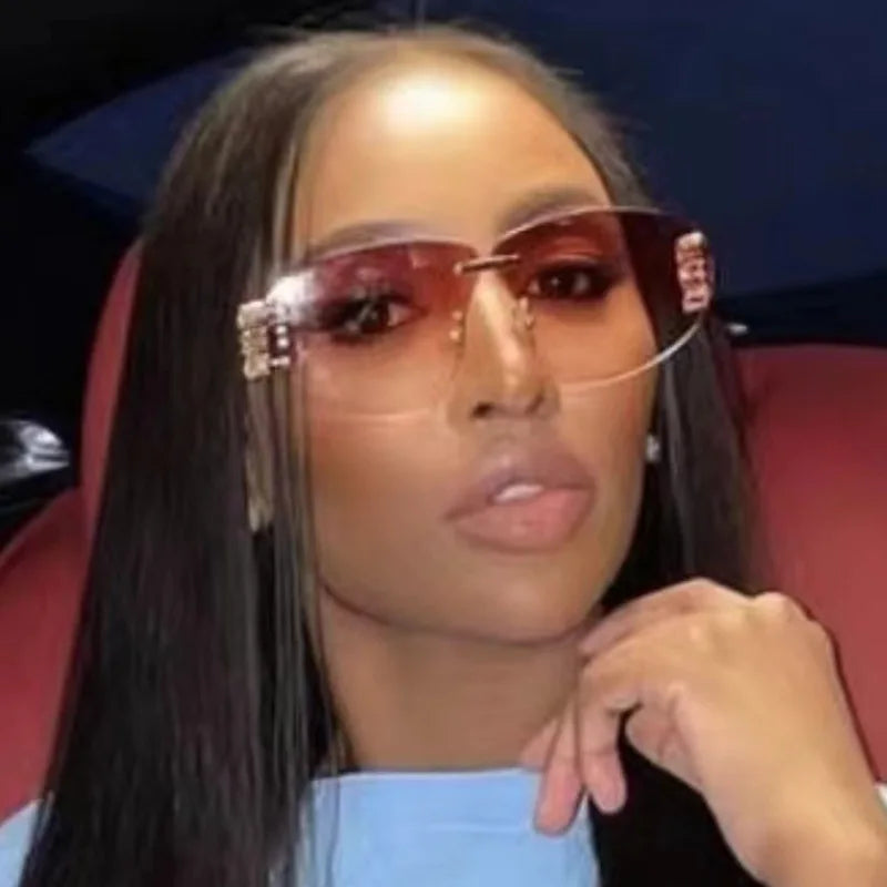 Special-shaped Oversized Rimless Sunglasses Women Brand Designer Shades Eyewear Pilot Sun Glasses Female UV400 Oculos De Sol