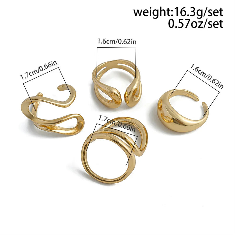 Ingemark 4Pcs Vintage Irregular C Shape Open Ring Set Women Creative Geometric Finger Knuckle Ring Couple Jewelry Accessories