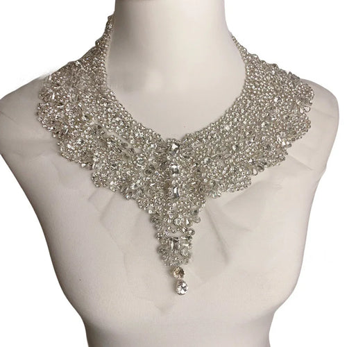 1 peça apliques de strass prateados remendos de contas colarinho costurado em vestido de noiva acessórios para decoração de roupas