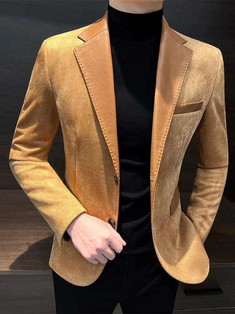 Jaqueta masculina de abotoamento único, nova, vintage, de grife de luxo, roupas de primavera de alta qualidade, ternos e blazers masculinos
