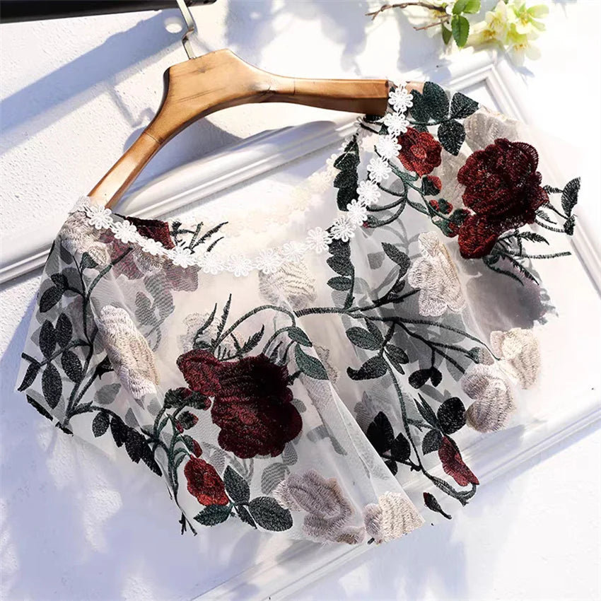 Capas elegantes femininas bordadas xale, capa solta, renda, bolero, acessórios, casacos, blusas de festa para meninas, pulôveres WZ2389