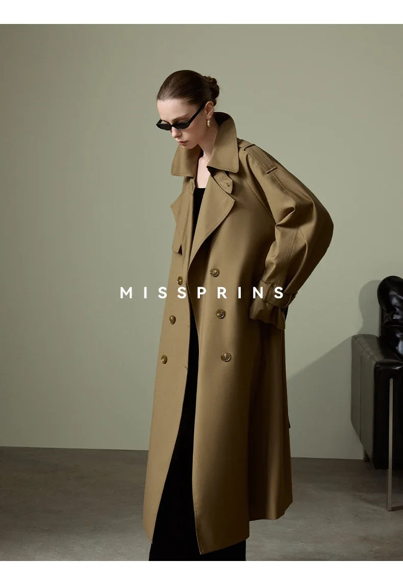 Lautaro Spring Autumn Long Khaki Trench Coat for Women Belt Double Breasted Chic Luxury Designer European Fashion Clothes 2025