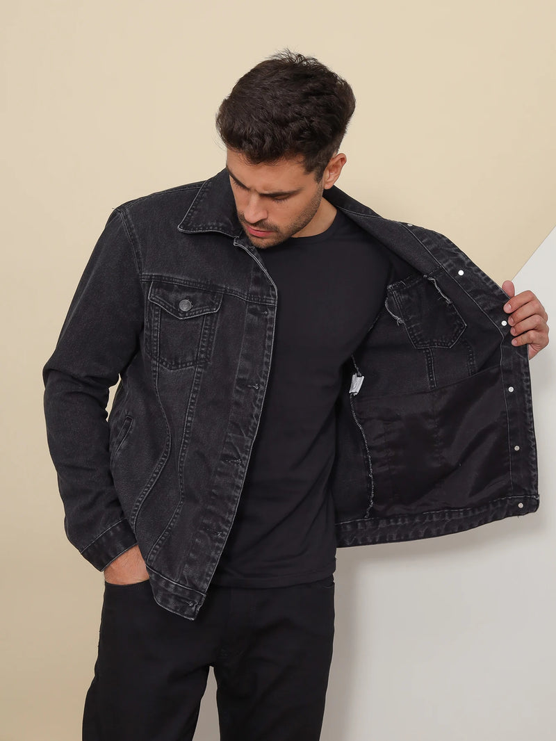 Premium Quality Black Jeans Men's Jacket with Pocket Long Sleeve Elegant Brazil PTRL JEANS