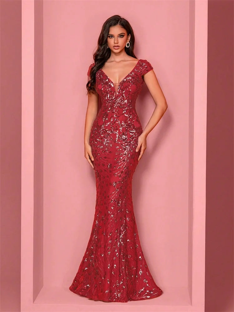 Lucyinlove Elegant Champagne Evening Dress For Women Long 2024 Luxury Mermaid Formal Sequins Prom Wedding Party Cocktail Dresses