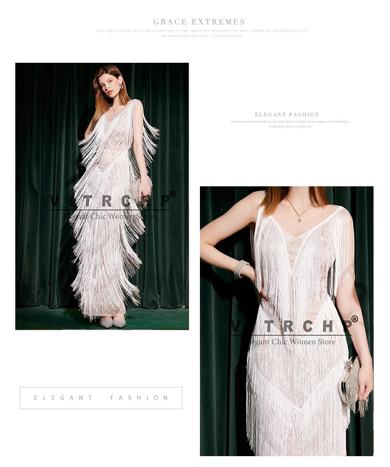 VITRCHP Luxury Evening Dresses 2025 Glitter Tassels Sleeveless Straight Long Prom Dress Floor Length Formal Occasion Dresses