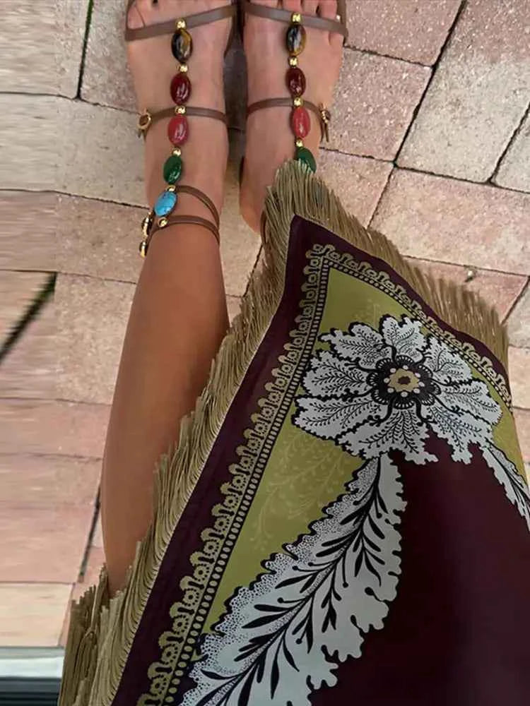 Elegant Printed Women's Tassel Dress Fringed Sleeveless Slim Irregular Party Evening Dresses 2026 Spring Summer Lady Vestidos