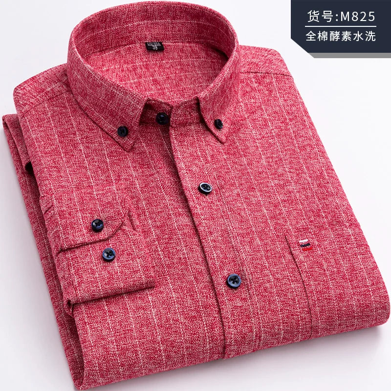 Pure Cotton Men's Plaid Shirt Long Sleeve Regular Fit Men Casual Oversized Shirt Leisure Autumn Male Clothes New Plus Size