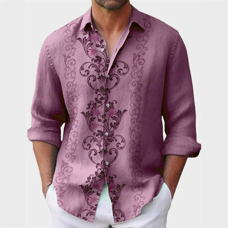 Camisa masculina de 6 cores estampada, modelo explosão, primavera e verão, lapela, botão, manga comprida, camisa