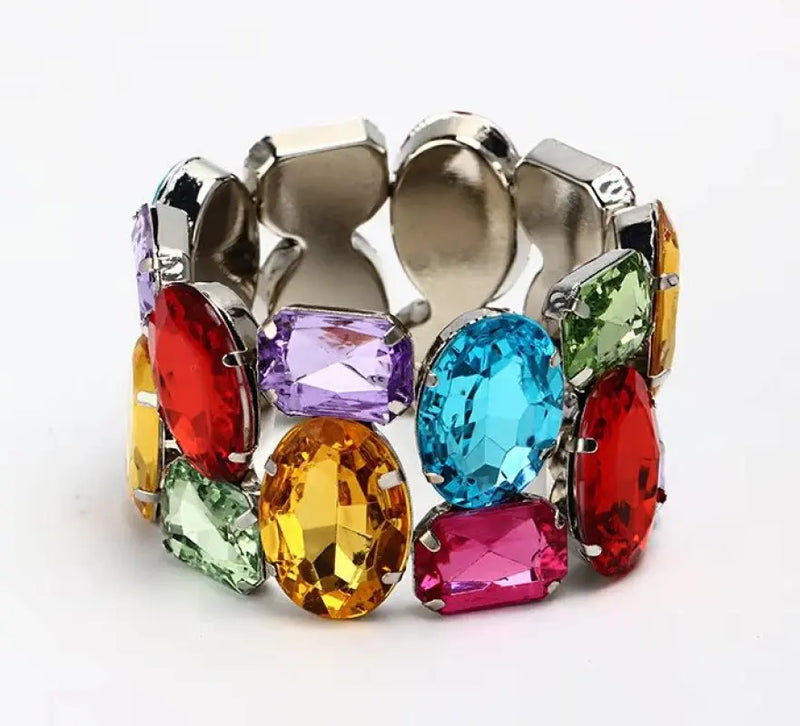 Fashion Exquisite Wide Elastic Color Rhinestone Bridal Bracelet for Women