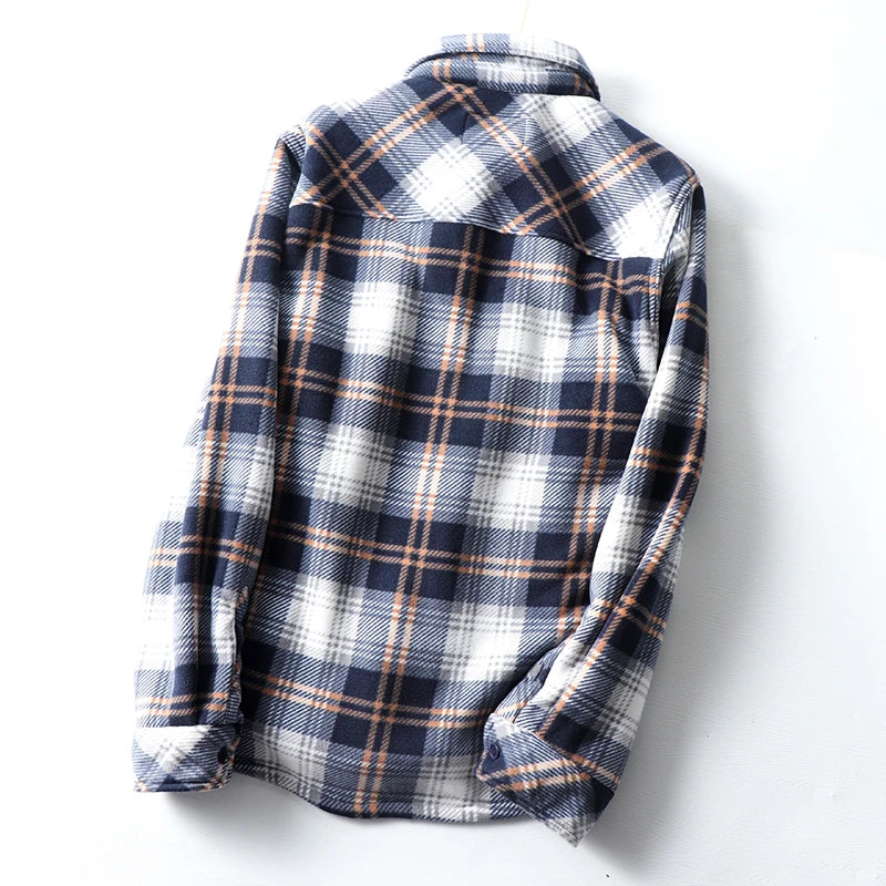 Thickened Plaid Shirt Coat Couples Style Fleece Lined Lamb Fur Casual Warm Outerwear for Men And Women Polyester Fabric