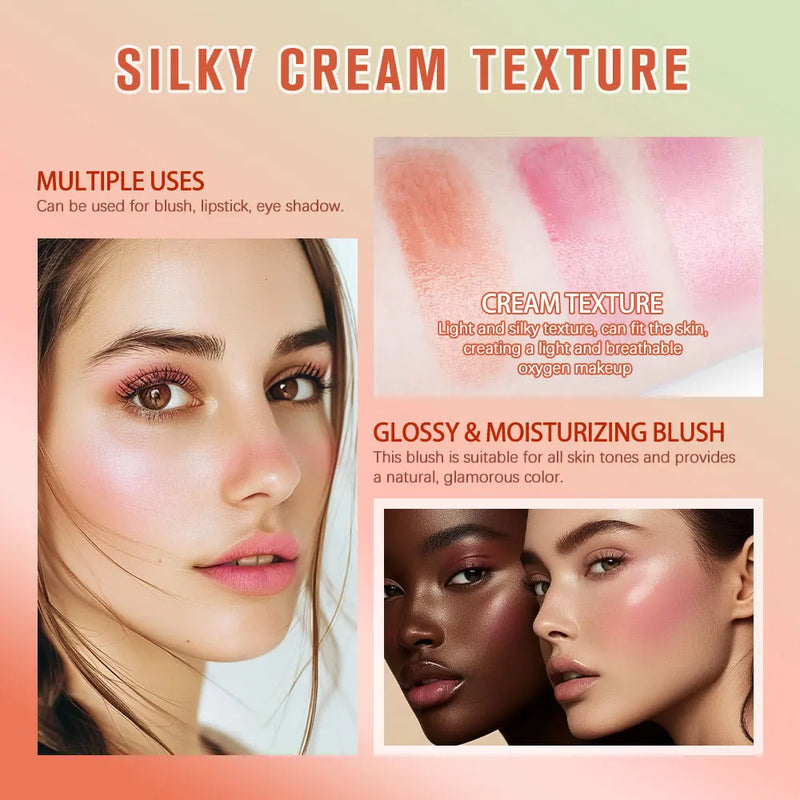 Paleta de blush 3 em 1 com mudança de temperatura para lábios e bochechas, bastão de blush com mudança de temperatura para produtos de maquiagem, paleta de cosméticos em bastão para rosto