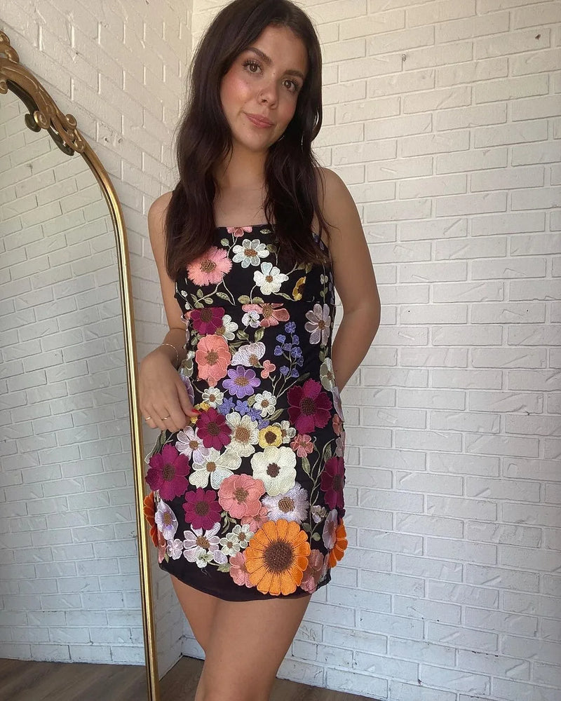 Elegant Temperament, lady Flower Mesh Splicing, Heavy-duty Embroidery, Suspender Dress,woman  Short Skirt, Lace,girl Slimming