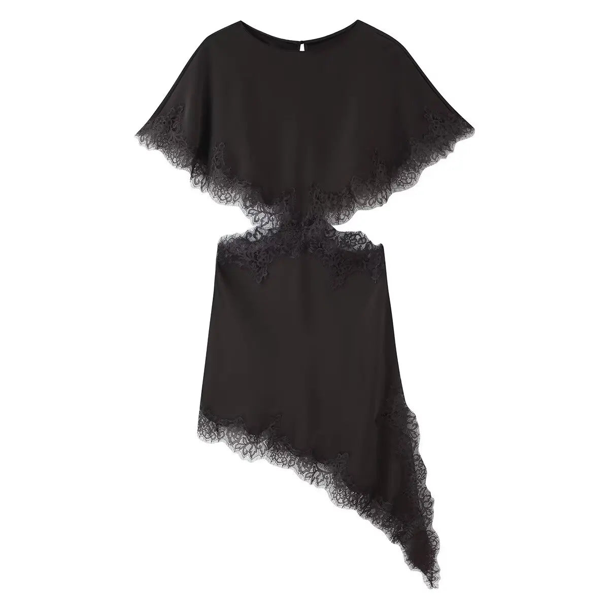 HH 2025 Women's Trendy Summer Mini Dresses Waist Hollow Out Back Zipper Vinatge O-Neck Short Sleeve Elegant Slim Stian Dresses