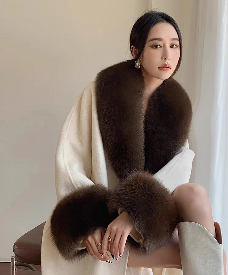 Luxury 2025 Real Fox Fur Collar And Cuffs Set for Women Winter Neck Warmer Fashion Scarf ShawlS Wrap Combo Large Size Furry Fur
