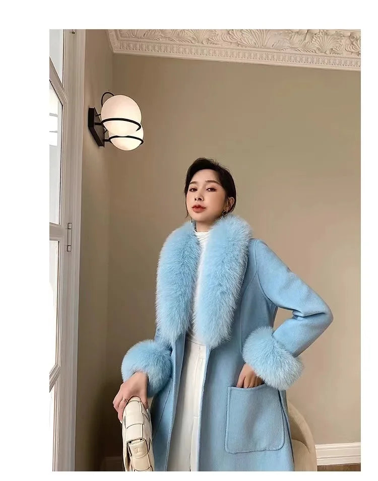 Luxury 2025 Real Fox Fur Collar And Cuffs Set for Women Winter Neck Warmer Fashion Scarf ShawlS Wrap Combo Large Size Furry Fur