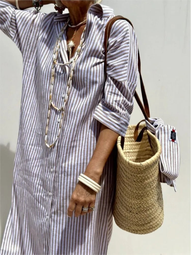 Autumn Long Sleeve Shirt Dress Elegant Belt Long Dress For Women 2024 Fashion Print Button Lapel Neck Casual Dresses Robe Femme