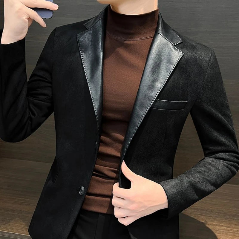 Jaqueta masculina de abotoamento único, nova, vintage, de grife de luxo, roupas de primavera de alta qualidade, ternos e blazers masculinos