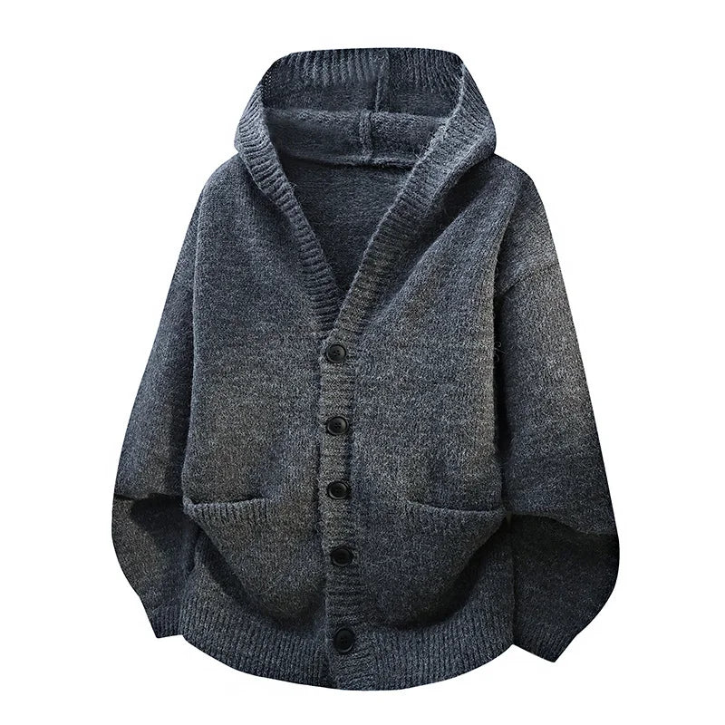 Men's Hooded Knit Cardigan Button Front Loose Fit Autumn Casual Fashion Warm Comfortable Lazy Style Sweater Outerwear