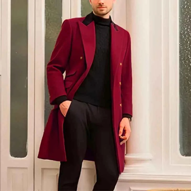 Coat Winter Men's Jackets Warm with Lining Men's Coat  X-Long Double Breasted Trench Multi-Pockets Male Clothing Eu Size M-XXL