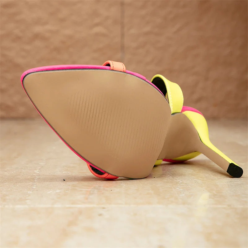 Sandálias Mix Colors Mulheres Sexy Stiletto Sandálias Aconchegante Couro Bico Fino Fivela Tira Salto Alto Festa de Verão Sapatos de Baile Tamanho 42