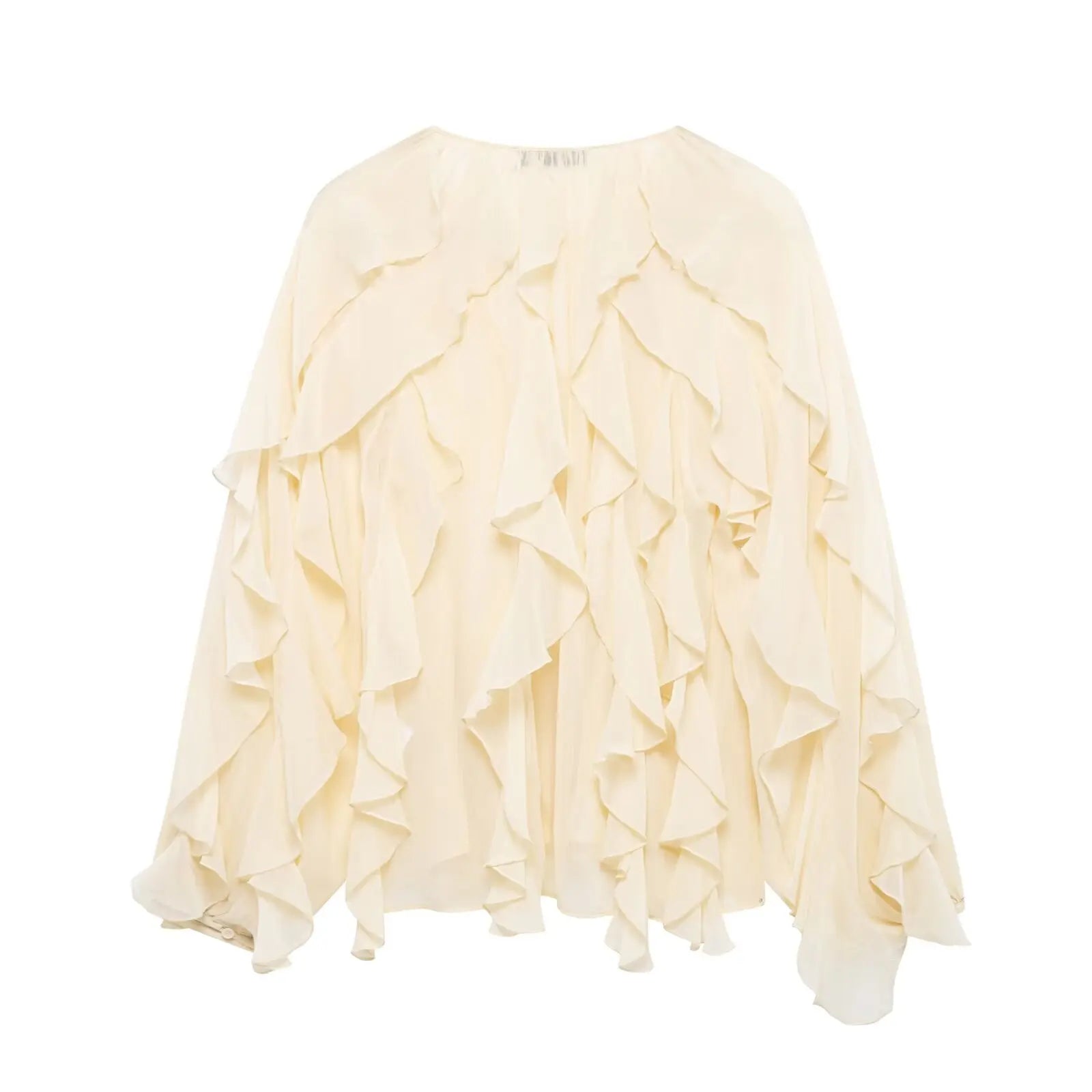 Camisa feminina casual com babados, solta, com cadarço, decote em V, blusas femininas para primavera de 2025