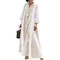 Elegante Vestido de Camisa Sólida Feminino Primavera Vestido de Verão Reto Vestidos Longos Manga Lanterna Maxi Vestidos Feminino Decote Em V Robe