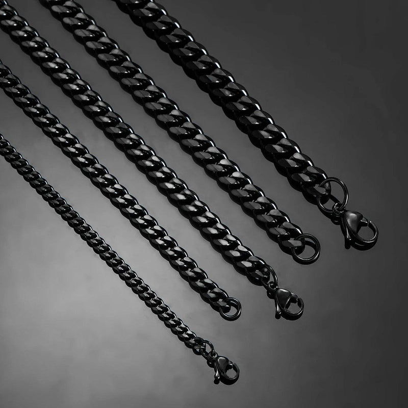 3.6mm/5mm/6mm/7mm/8mm Black Color Stainless Steel Cuban Link Chains Classic Men Boy Curb Chunky Necklace 14 to 30 Inches - CRAVO ROSE