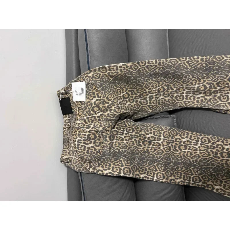 Calça jeans feminina americana retrô com estampa de leopardo, cintura alta, larga, casual, com bolsos, hip-hop, primavera/verão 2000, calça jeans pantera grande