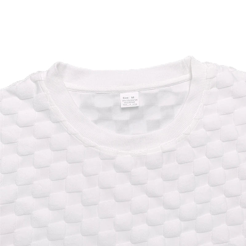 Conjunto de shorts casuais de perna reta e tamanho grande, camiseta xadrez jacquard de manga curta para homens, verão 2025