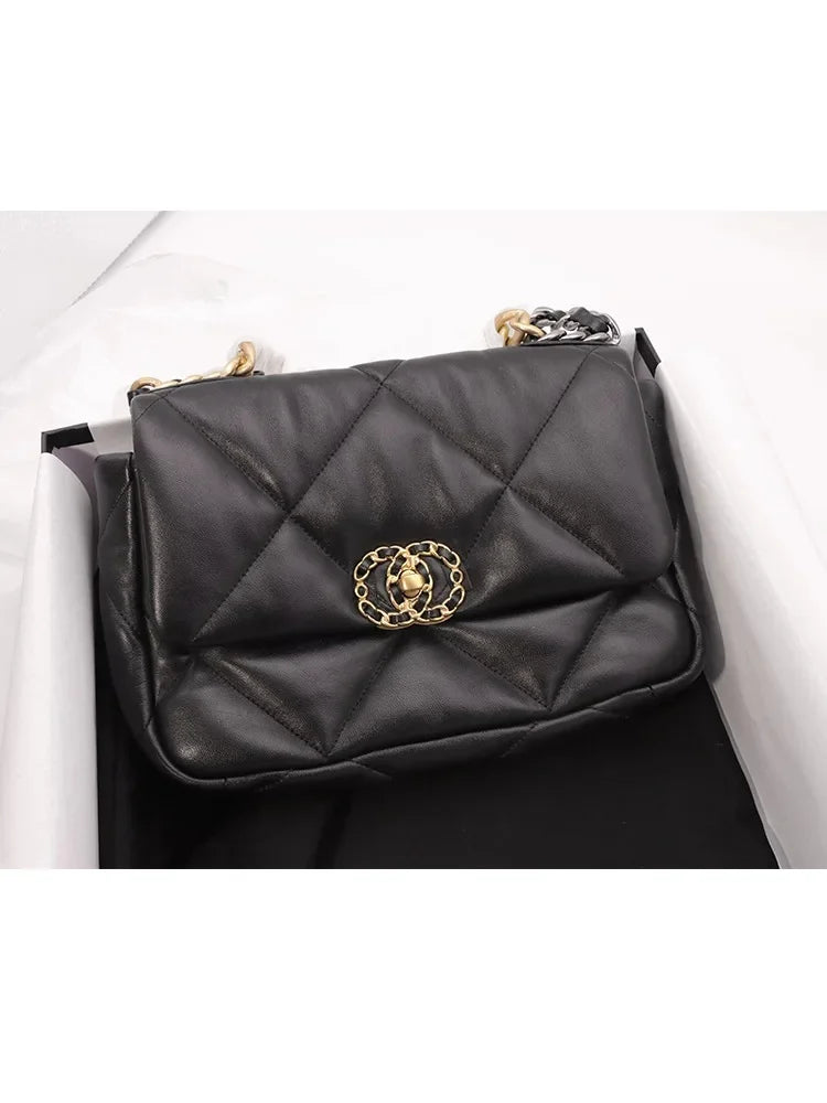 Couro diamante grade corrente saco feminino novo estilo de ombro único commuter pequeno design crossbody saco grande capacidade - CRAVO ROSE