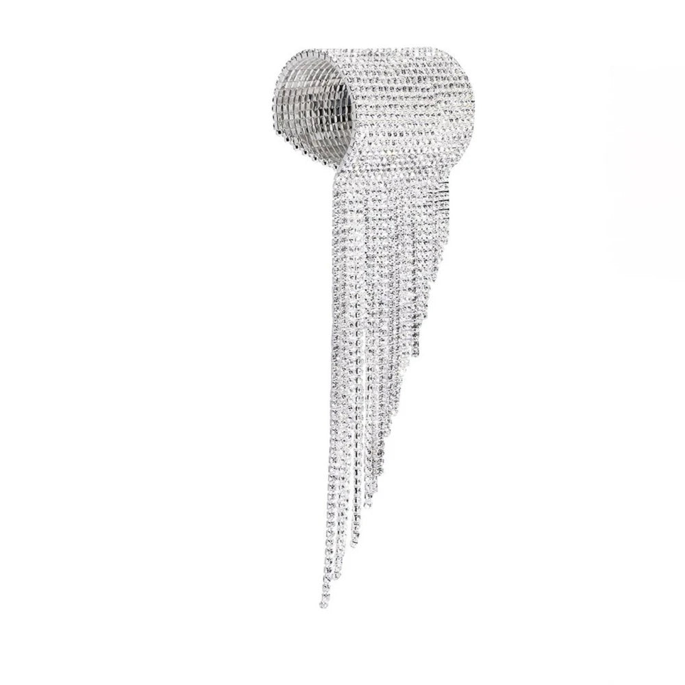 Fashion Large Rhinestone Cuff Bracelet for Women Girls Sparkly Shine Elegant  Long Tassel Design Stage Party Wrist Jewelry