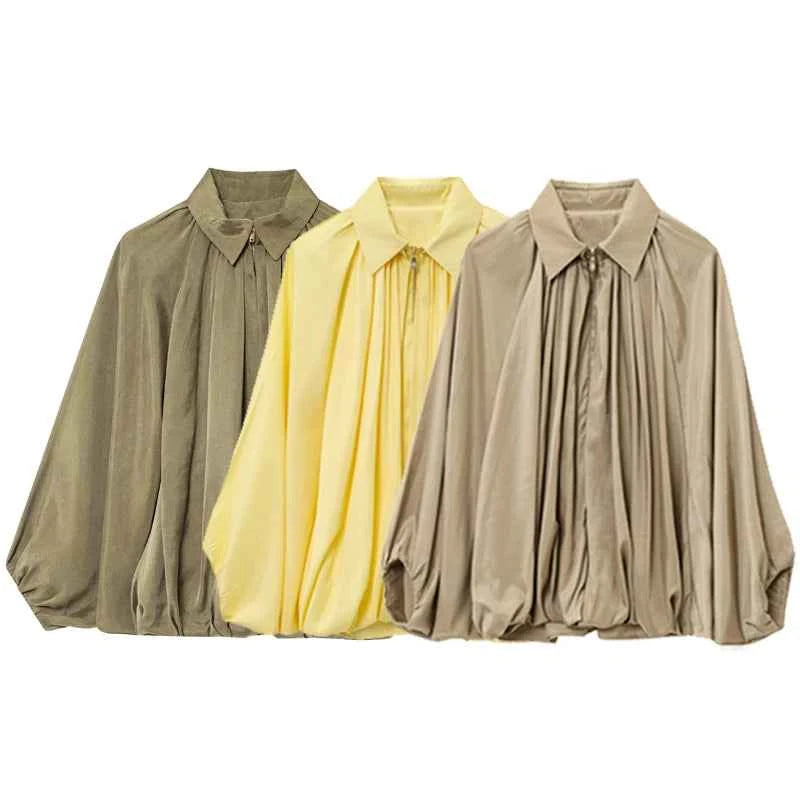 HXAO Women's Bomber Jacket Autumn New In Coats & Jackets Oversized Puff Long Sleeve Tops Ruffled Loose Outerwears Fashion Coats