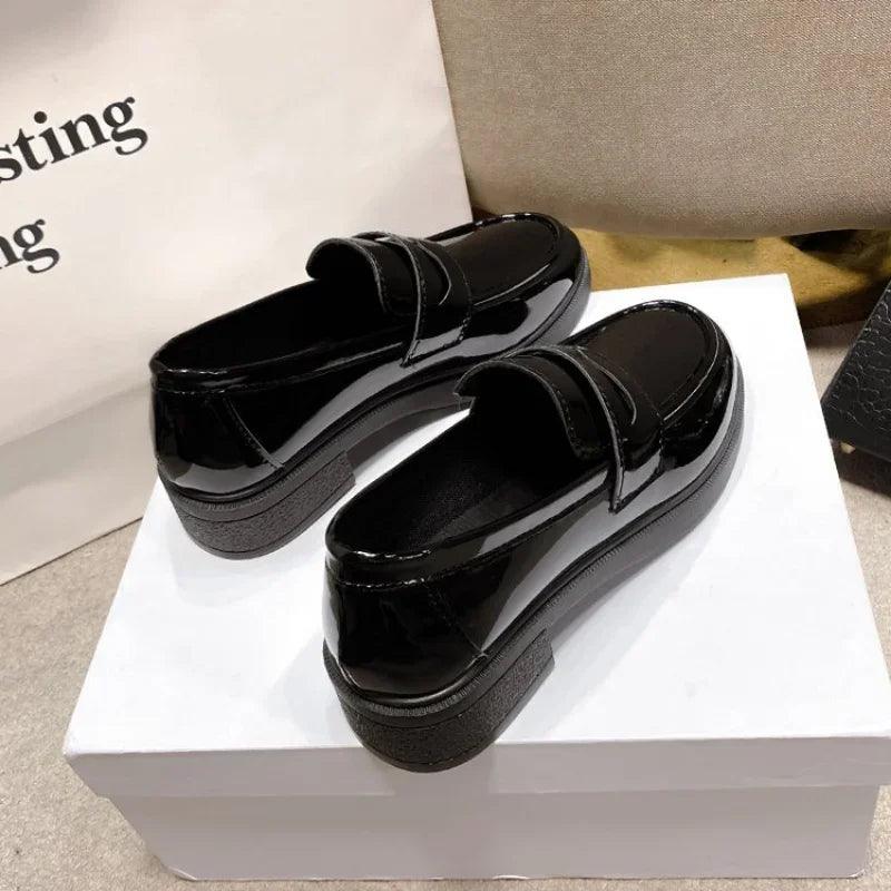 2024 New Fashion Patent Leather Loafers for Women Shoes Square Heel Slip on Office Lady Shoes Loafers Chaussure Femme - CRAVO ROSE