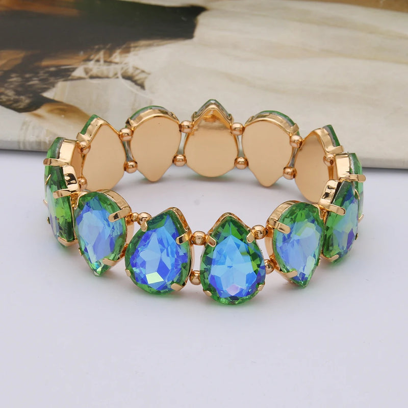 Bohemian Colorful Glass Bracelets For Woman European American Exaggeration Spring Rhinestone Bangle Madera Rhinestone Pulseira