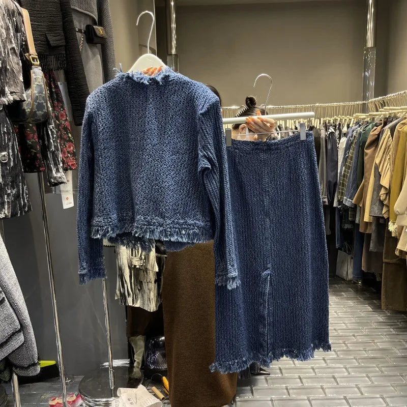 Elegant Vintage Autumn New Long Sleeve Loose Coat Women High Waist Straight Loose Pants 2026 New Denim Two Piece Sets