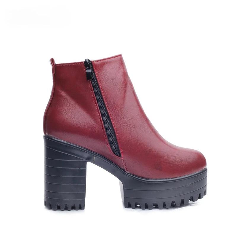 Botas Mujer Fashion Women Boots Square Heel Platforms Zapatos Mujer PU Leather Thigh High Pump Boots Motorcycle Shoes - CRAVO ROSE