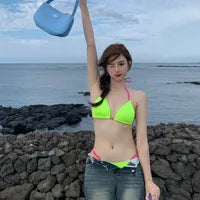 2024 sexy women bikini, brazilian triangle bikini, push-up swimsuit, metal chain beach bikini