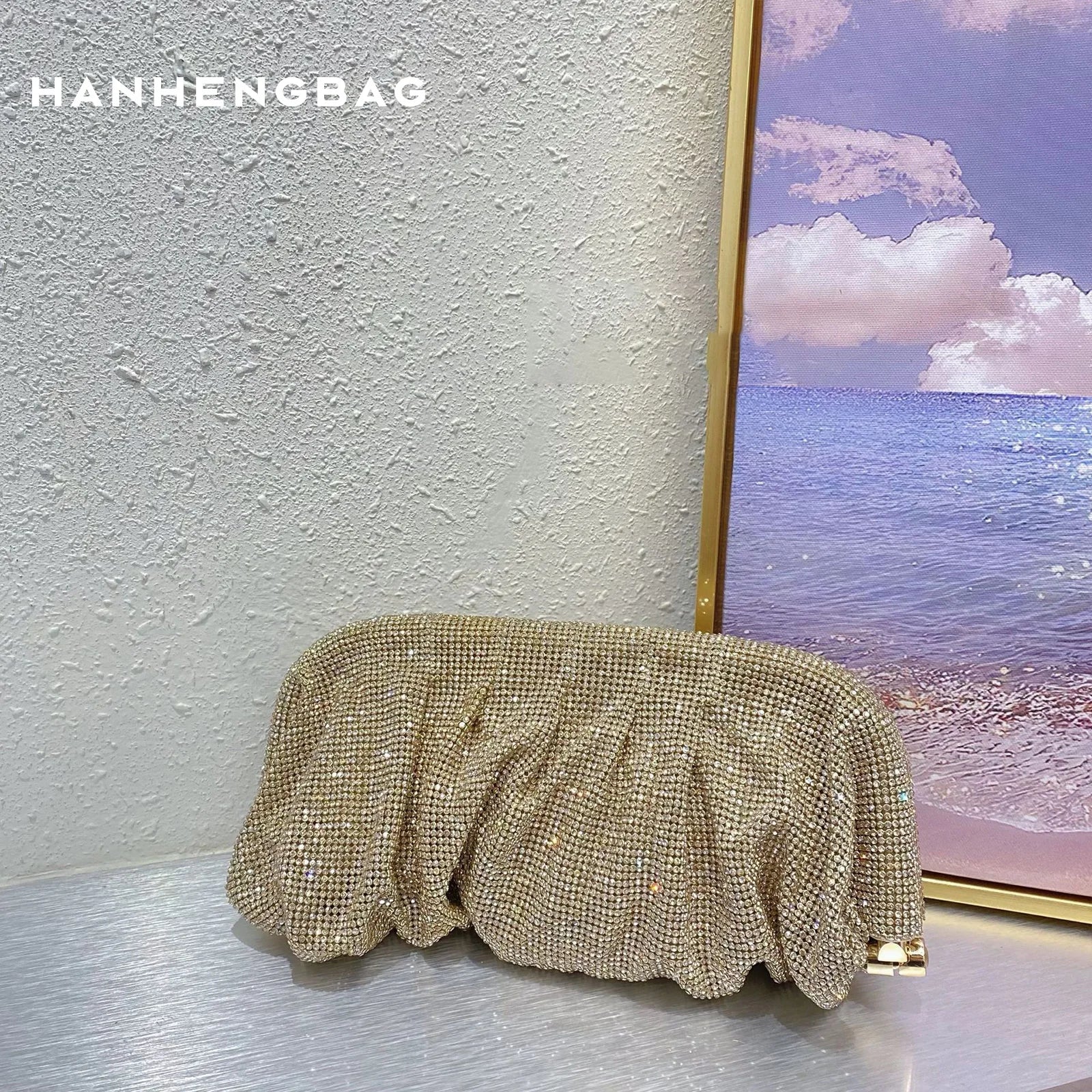 Handmade Strass Evening Clutch Bags com Punho Brilhante, Novas Dobras Bolsas, Handmade Bolsas, Designer De Luxo, Festa De Casamento, Alta Qualidade - CRAVO ROSE