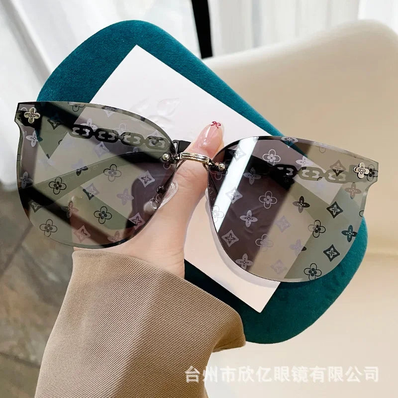 New European And American Style Half-frame Metal Sunglasses Fashion Slim Women's Sunglasses Anti-uv Glasses