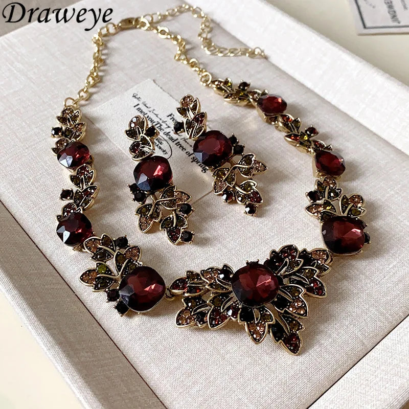 Colares de folhas vintage Draweye estilo medieval hipérbole gargantilhas joias strass