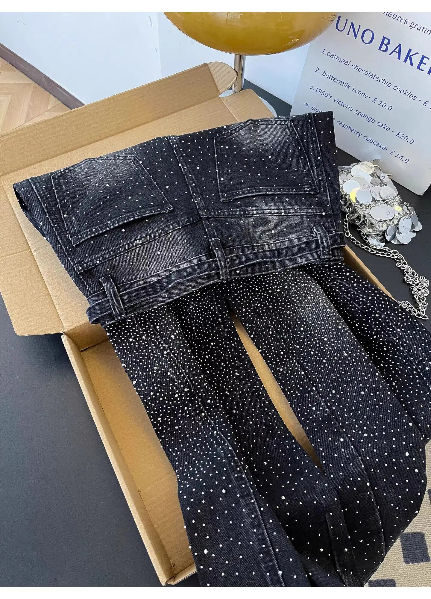 Glittering Rhinestone Denim Pants Women's Jeans New Wide Leg Design Sensation Floor-Length Pants Loose Jeans