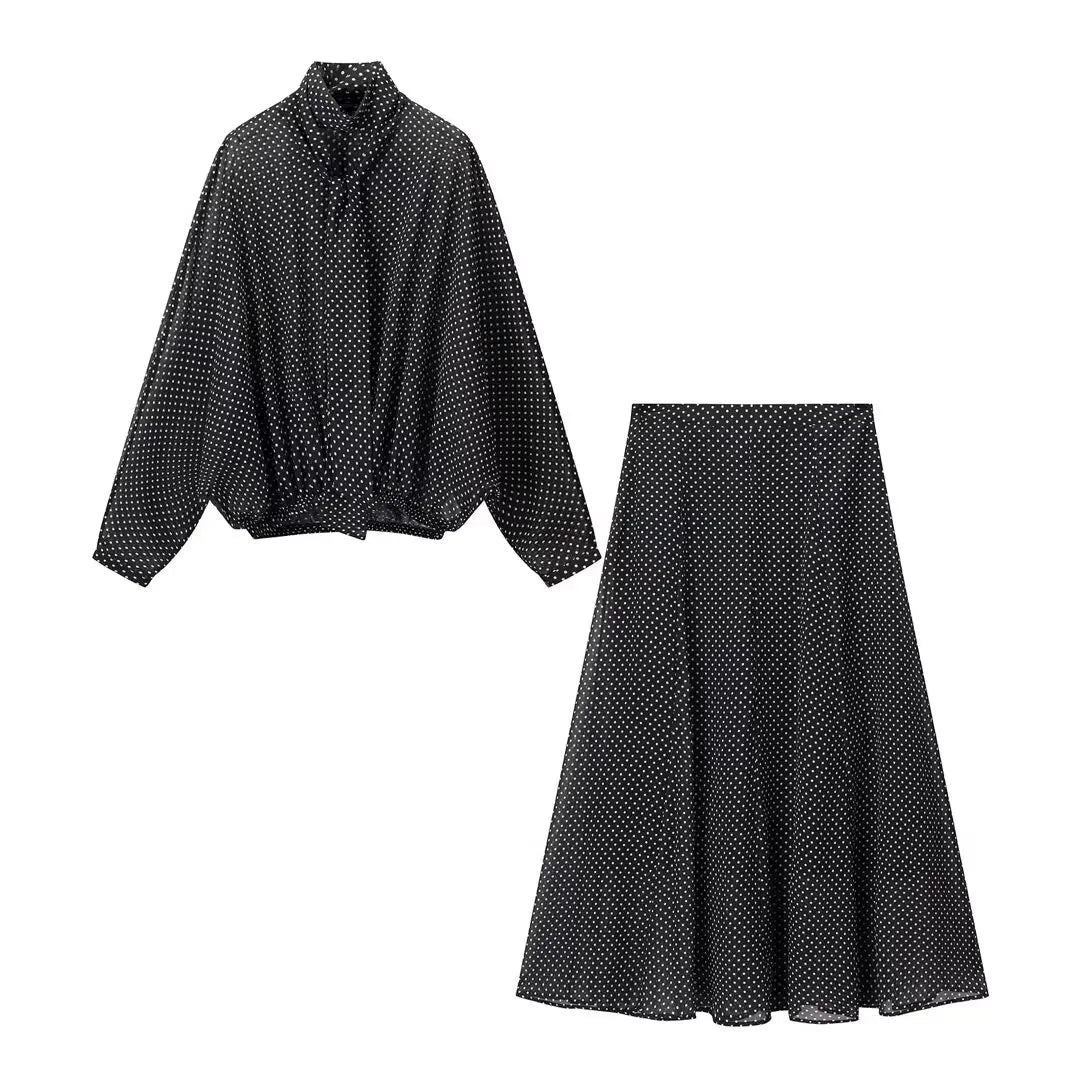 CharmChant Women's Polka Dot Sheer Chiffon Oversized Shirt & Maxi Skirt 2 Piece Set Spring 2026 Retro Elegant Chic Party Outfits