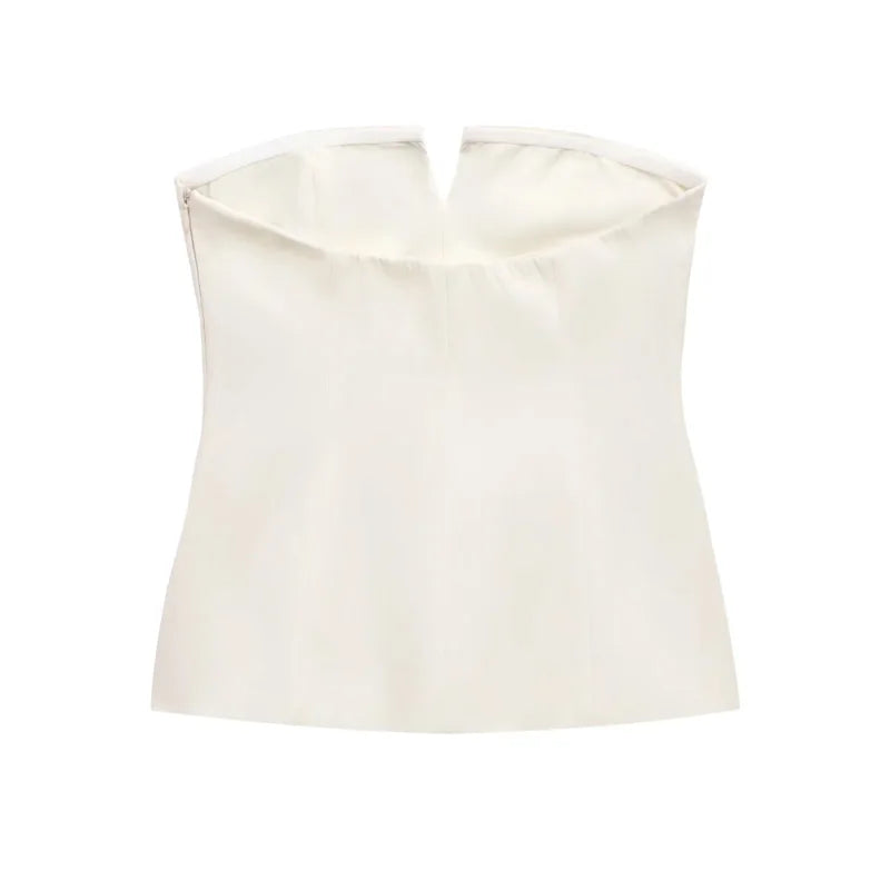 HXAO Tops For Women Strapless Off White Crop Top Woman Summer Corset Tube Tops Sexys Backless Tank Top Sleeveless Solid Tops