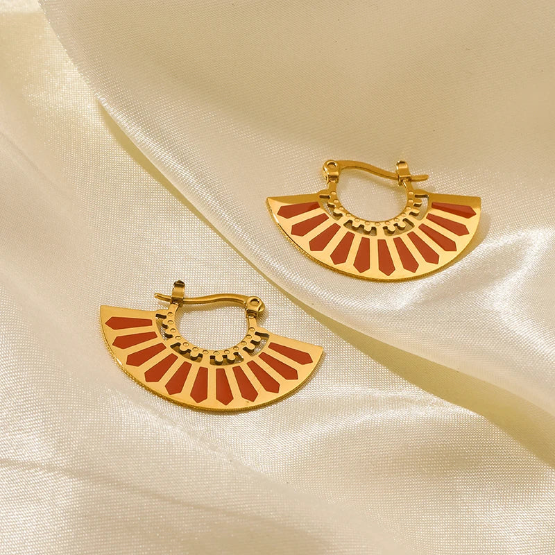 Brincos de argola EILIECK 316L em aço inoxidável dourado, formato de leque, geométrico, estilo boêmio, para mulheres, pingente de orelha, joia, presente para festa